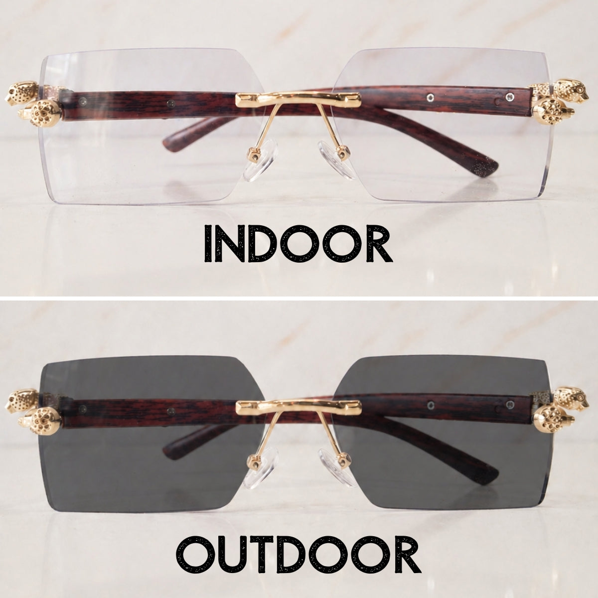 Solar Transition Wood Rimless Frames